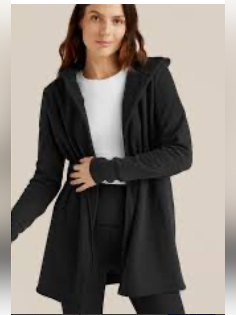 Beyond Yoga Black Open-Front Hooded Cardigan